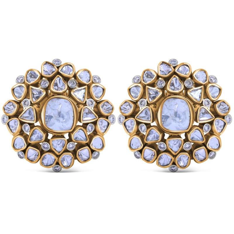 Polki Uncut Diamond Cluster Omega Earrings