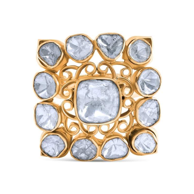 Polki Uncut Diamond Art Deco Square Ring