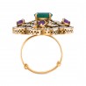 Polki Uncut Diamond Simulated Emerald & Amethyst Hibiscus Ring