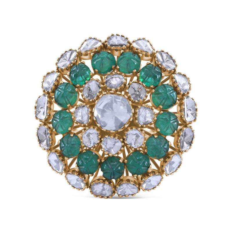 Green Flower of Luxury Polki Uncut Diamond Cocktail Ring