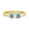 Double Color Stone & Diamond Cluster Open Bangle Bracelet