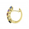 Natural Diamond & Oval Rainbow Gemstone Small Hoop Earrings