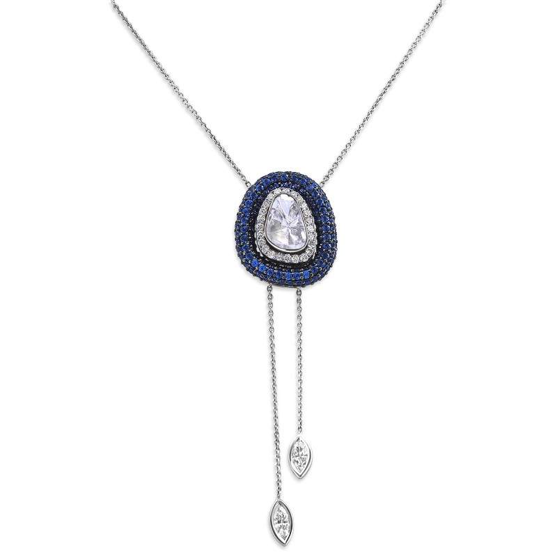 Polki Uncut Diamond & Simulated Blue Sapphire Bolo Necklace