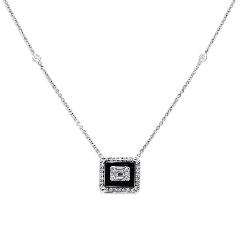 Diamond East-West Rectangular Halo Necklace