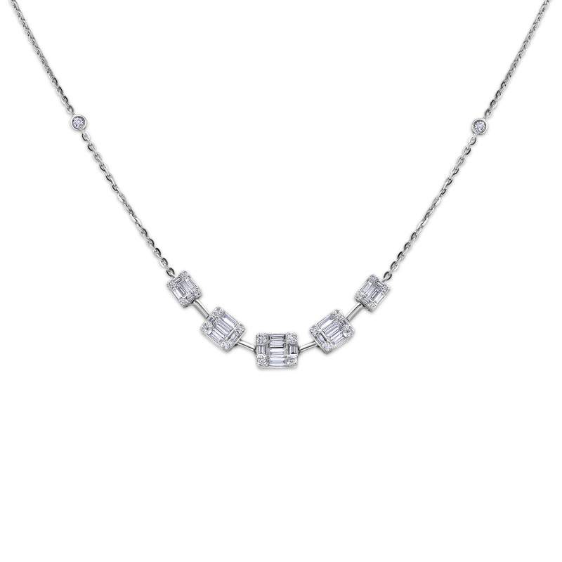 Diamond Baguette Five Halo Illusion Necklace