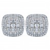 Diamond Double Row Square Halo Cluster Stud Earrings