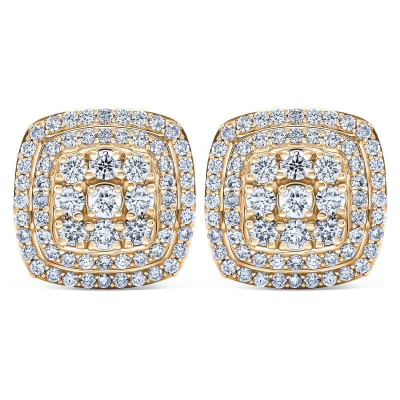 Diamond Double Row Square Halo Cluster Stud Earrings