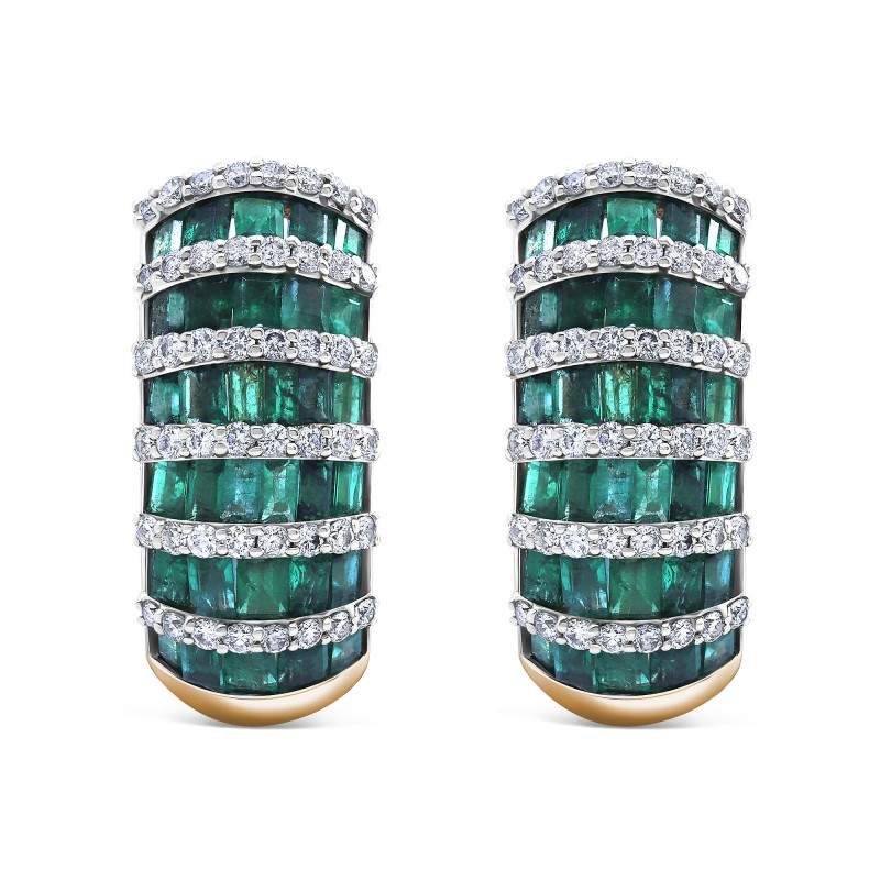 Emerald & Diamond Dome-Shaped J-Hoop Earrings
