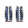Blue Sapphire & Diamond Triple Row Oblong Hoop Earrings