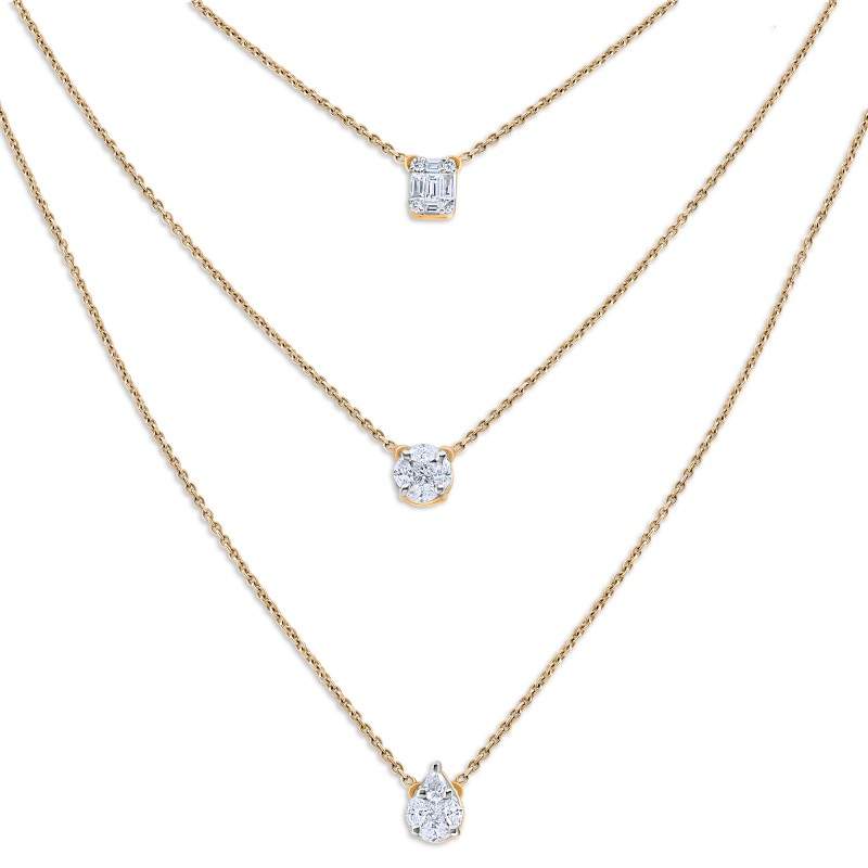 Diamond Petite Cluster Pendant Triple-Layer Necklace