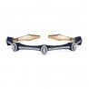 Diamond & Blue Sapphire Pave Bamboo Open Bangle Bracelet