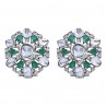Polki Uncut Diamond & Simulated Emerald Pinwheel Cluster Stud Earrings