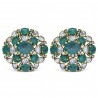 Emerald & Diamond Flower Dome Cluster  Button Earrings