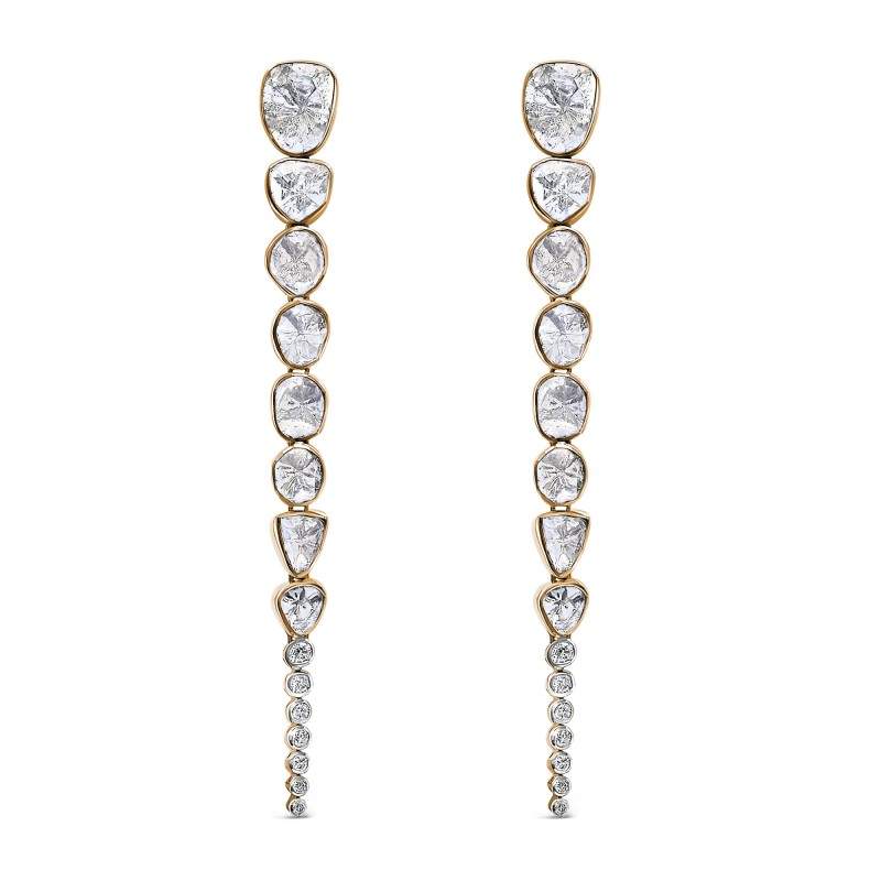 Polki Uncut Diamond Linear Icicle Dangle Earrings