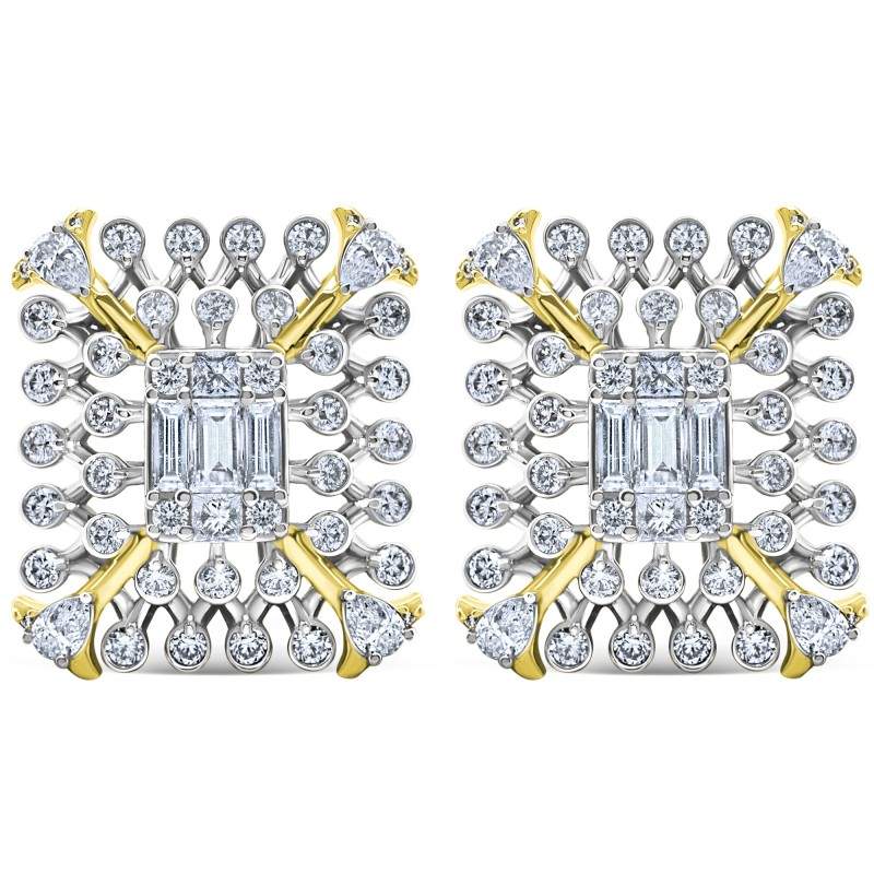 Diamond Contemporary Art Bezel Stud Earrings