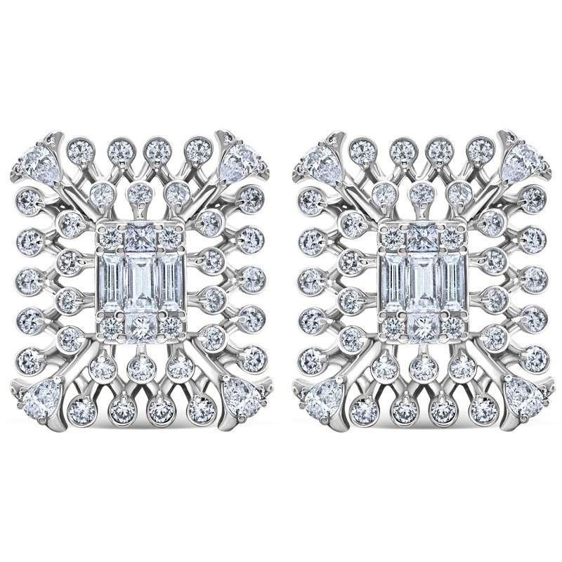 Diamond Contemporary Art Bezel Stud Earrings