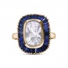 Polki Uncut Diamond & Baguette Simulated Blue Sapphire Halo Ring