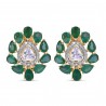 Polki Uncut Diamond & Pear Emerald Flower Earrings