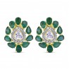 Polki Uncut Diamond & Pear Emerald Flower Earrings