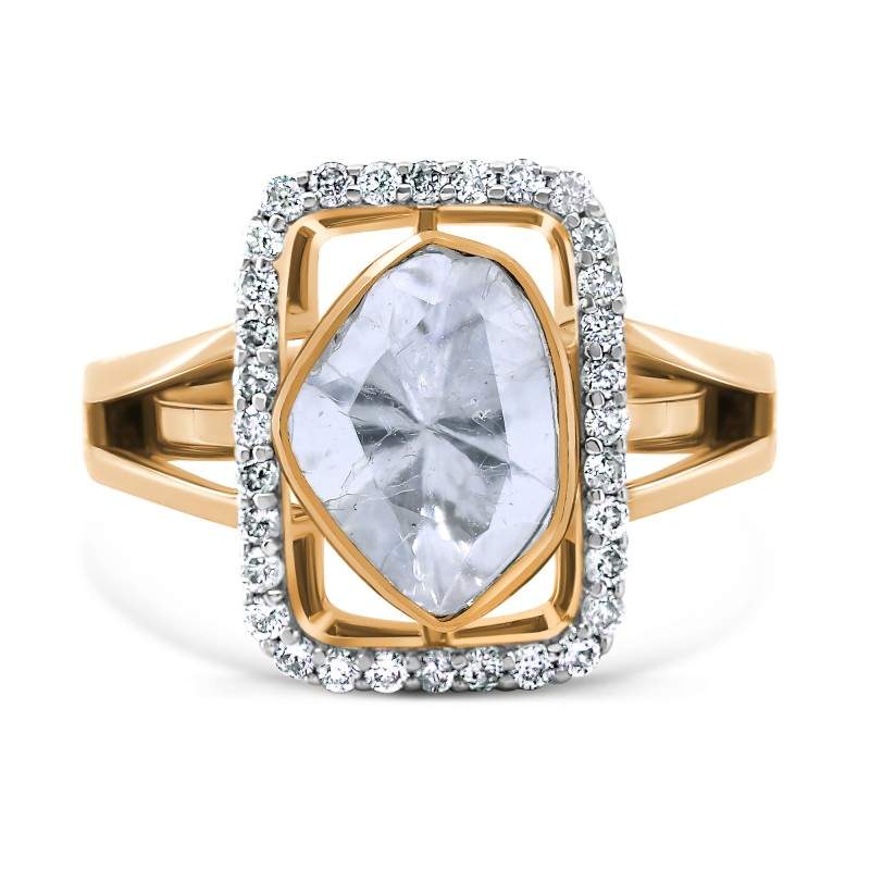 Polki Uncut Diamond & Geometric Halo Split Shank Ring