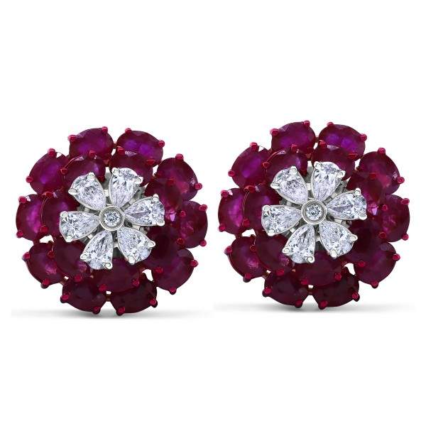 Oval Ruby & Diamond Flower…