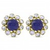 Sapphire Cabochon & Polki Uncut Diamond Flower Earrings
