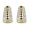 Navaratna & Polki Uncut Diamond J-Hoop Earrings w/ Omega Backs