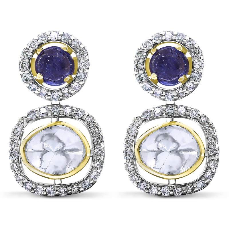 Polki Uncut Diamond & Sapphire Halo 2-Stone Earrings