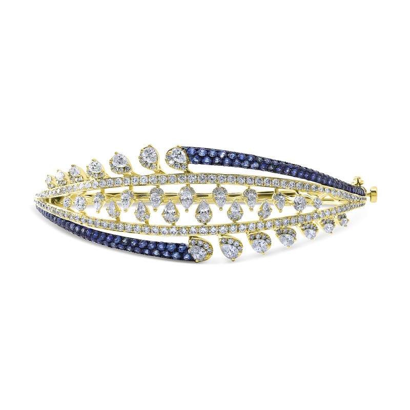 Blue Sapphire & Diamond Trellis Multi-Row Bangle Bracelet