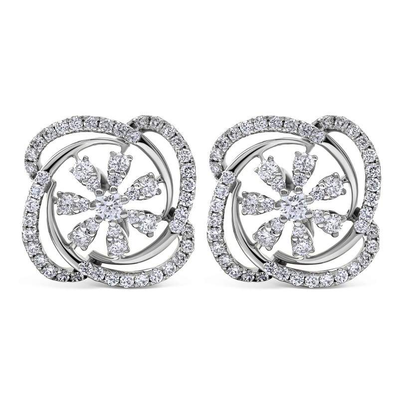 Diamond Double Flower Bloom Cluster Stud Earrings
