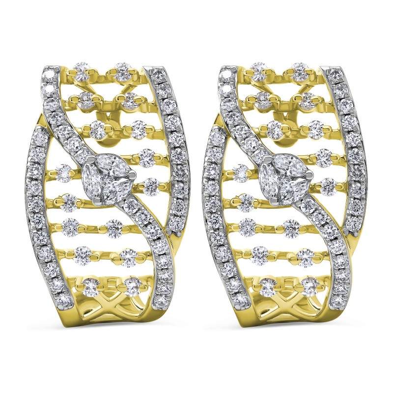 Diamond Cluster Wave J-Hoop Earrings