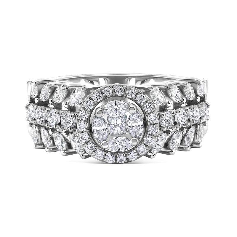 Diamond Halo Cluster & Triple Row Engagement Ring