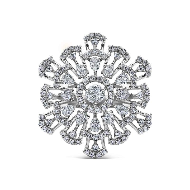 Diamond Blooming Flower Snowflake Cluster Ring