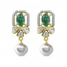 Polki Uncut Diamond Flower & Emerald Pearl Earrings