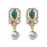Polki Uncut Diamond Flower & Emerald Pearl Earrings