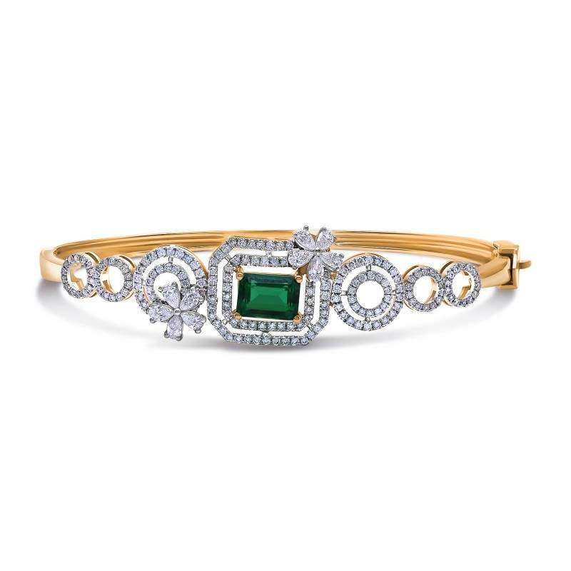 Emerald & Diamond Art Deco Flower Bangle