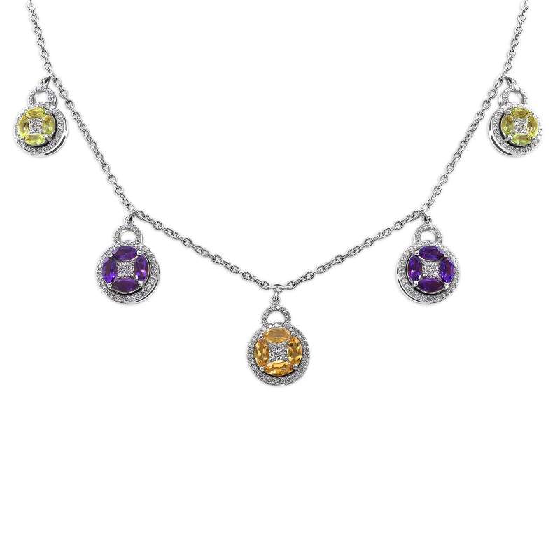 Gemstone & Diamond Drop Charm Station Necklace