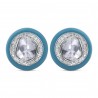 Aqua-Blue Enamel & Polki Diamond Button Earrings