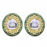 Green Enamel Polki Uncut Diamond Flower Earrings