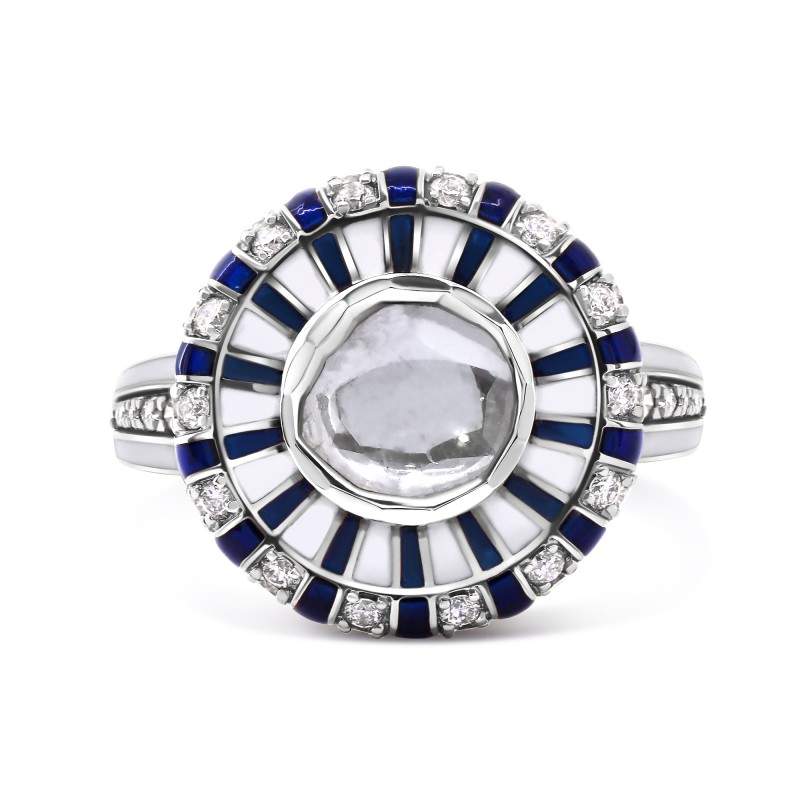 Art Deco Polki Uncut Diamond Enamel Ring