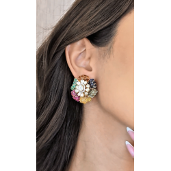 Flower Navratna Polki Earrings