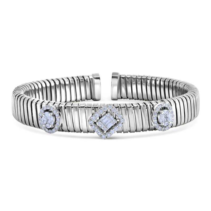 Diamond Triple Cluster Textured Bangle Bracelet