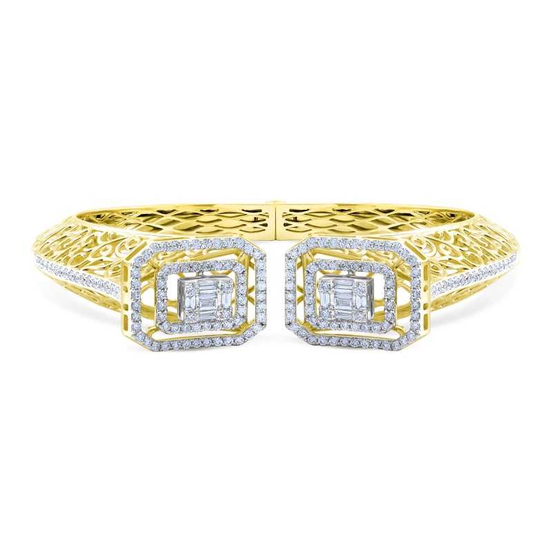 Diamond Cluster Open Filigree Cuff Bangle Bracelet