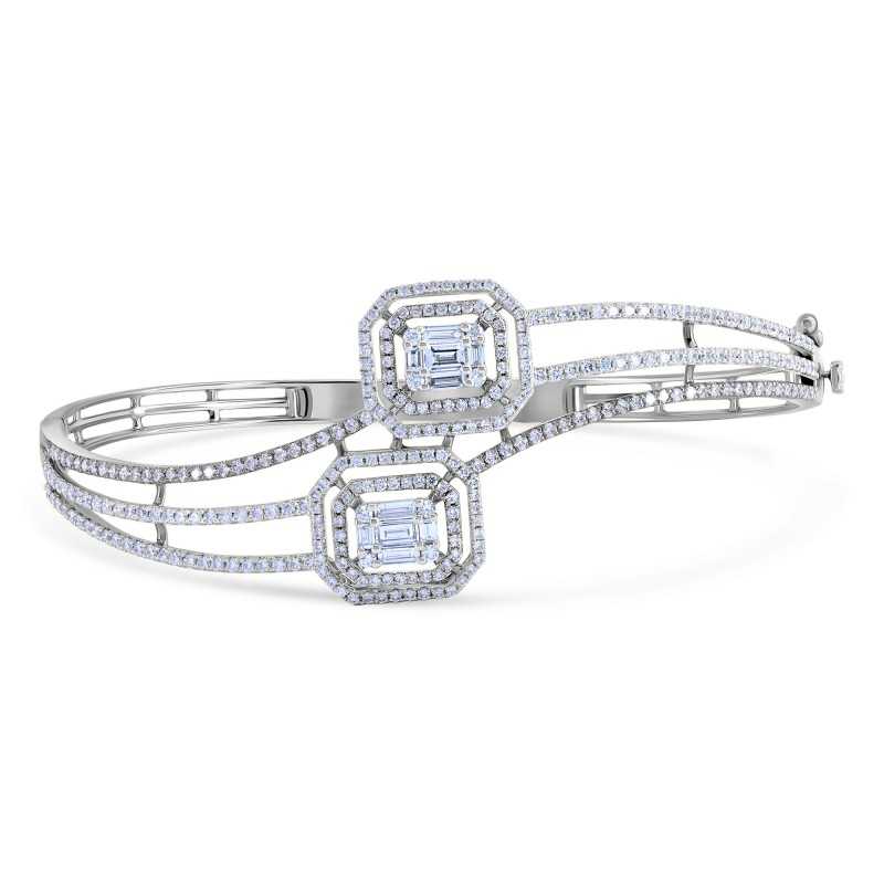 Diamond Art Deco Curved Openwork Bangle Bracelet