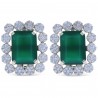 Simulated Emerald & Diamond Lace Cluster Omega Earrings