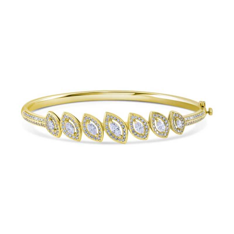 Diamond Marquise Halo Cluster Bangle Bracelet