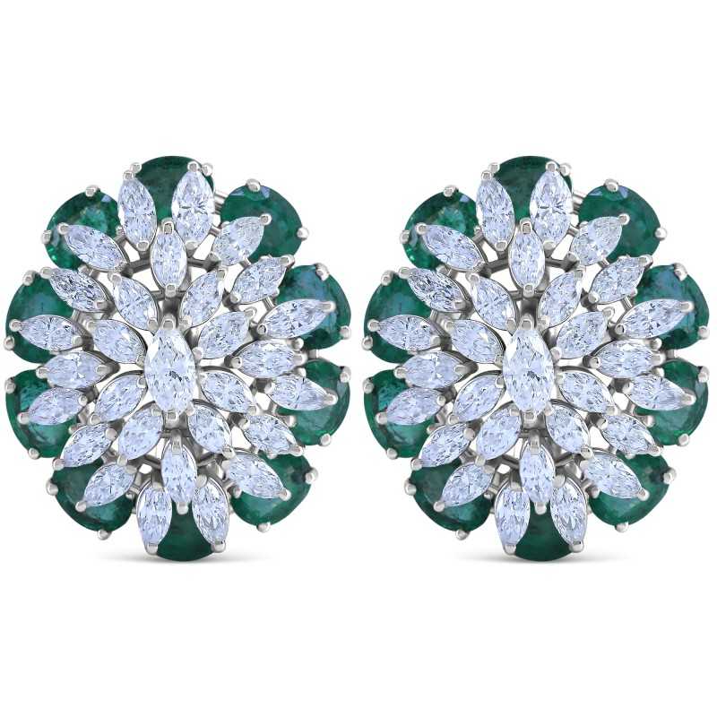 Diamond Marquise & Emerald Cluster Earring