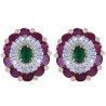 Diamond, Ruby & Emerald Oval Earrings