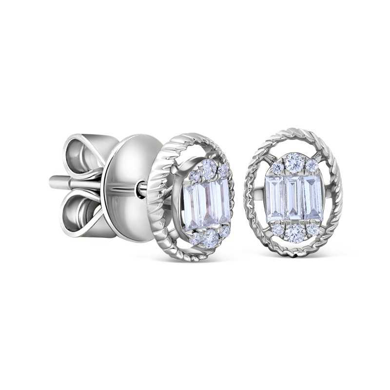 Diamond Oval Textured Halo Cluster Stud Earrings