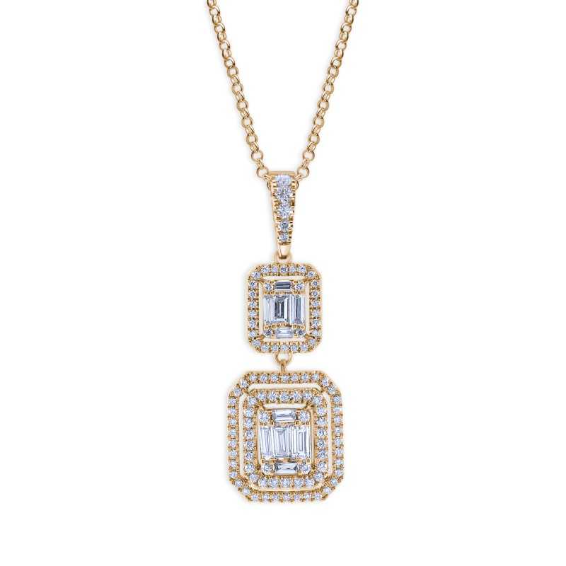 Diamond Double Halo Art Deco Drop Necklace